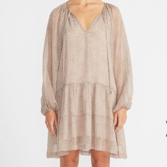 Staple The Label Fashion Emilia Smock Multi Natural Leopard LS Mini Dress - Picture 2 of 4